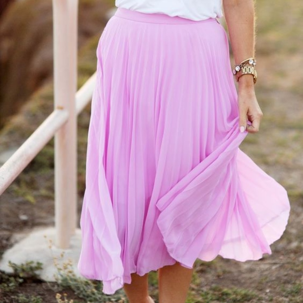 Pink Pleated Midi Skirt